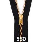Broekrits metaal | goud fijn | 16 cm | YKK | 580 zwart Rits RITS - BROEK - GOLD - 4.5 - 16CM - 580 - BLACK